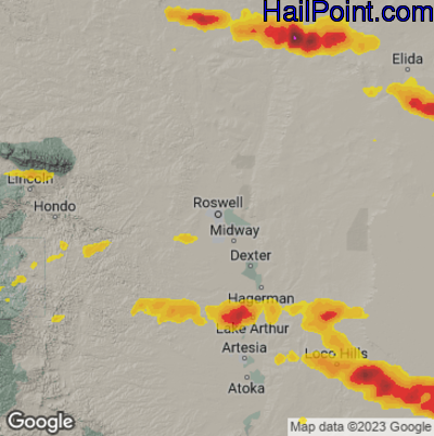 Hail Map for Roswell, NM Region on May 19, 2023
