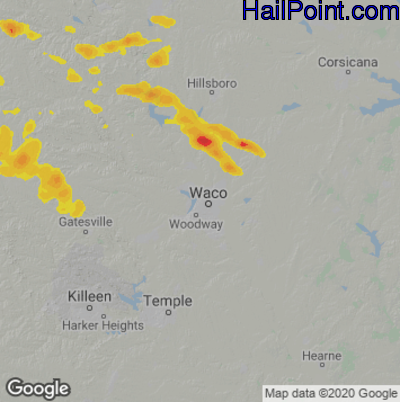 Hail Map for Waco, TX Region on May 19, 2023