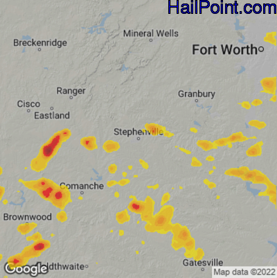 Hail Map for Stephenville, TX Region on May 19, 2023