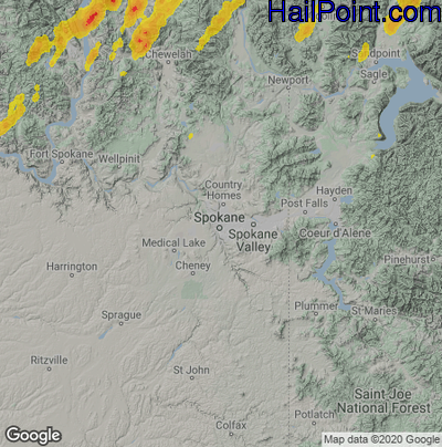 Hail Map for Spokane, WA Region on May 21, 2023 