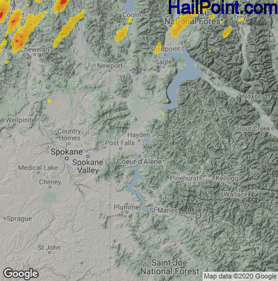 Hail Map for Hayden, ID Region on May 21, 2023 
