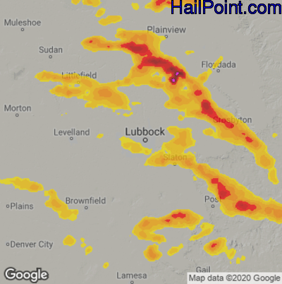 Hail Map for Lubbock, TX Region on May 21, 2023