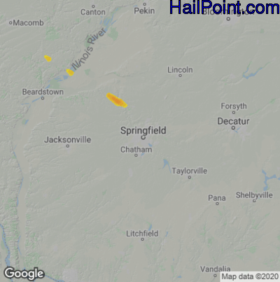 Hail Map for Springfield, IL Region on May 22, 2023