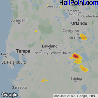 Hail Map for Lakeland, FL Region on May 22, 2023