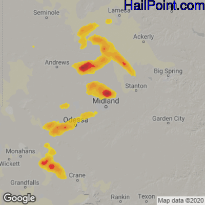 Hail Map for Midland, TX Region on May 22, 2023 