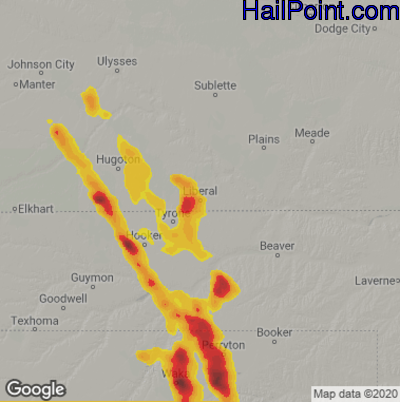 Hail Map for Liberal, KS Region on May 22, 2023
