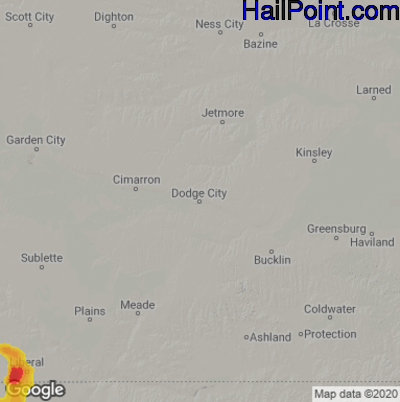 Hail Map for Dodge City, KS Region on May 22, 2023