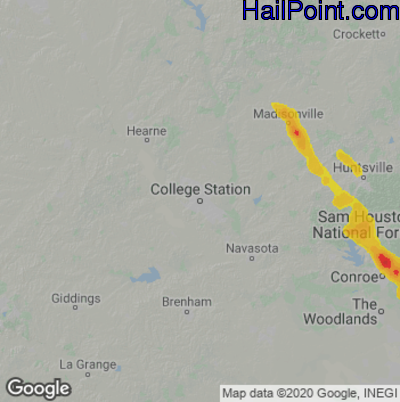 Hail Map for College Station, TX Region on May 23, 2023