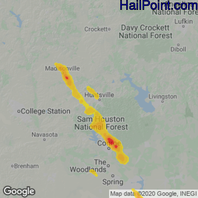 Hail Map for Huntsville, TX Region on May 23, 2023 
