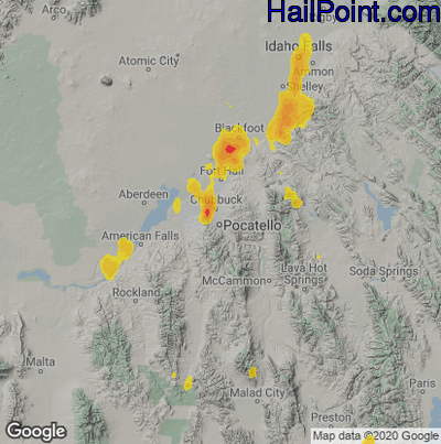 Hail Map for Pocatello, ID Region on May 23, 2023