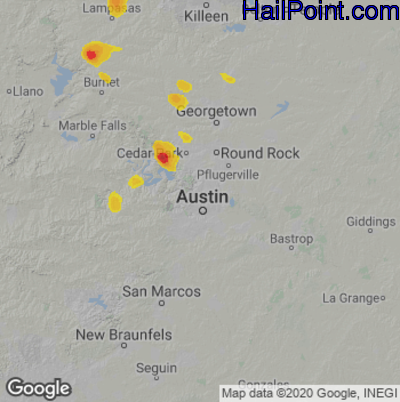 Hail Map for Austin, TX Region on May 23, 2023