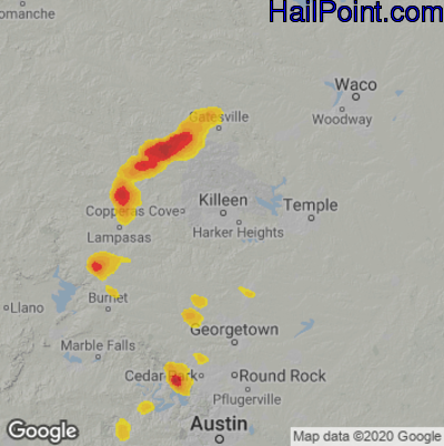 Hail Map for Killeen, TX Region on May 23, 2023