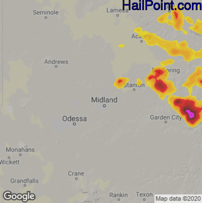 Hail Map for Midland, TX Region on May 24, 2023