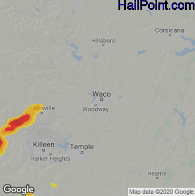 Hail Map for Waco, TX Region on May 24, 2023