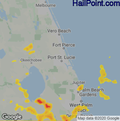 Hail Map for Port St. Lucie, FL Region on May 24, 2023