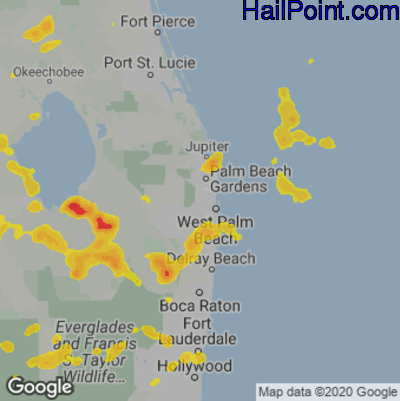 Hail Map for West Palm Beach, FL Region on May 24, 2023