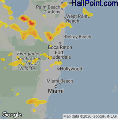 Hail Map for Fort Lauderdale, FL Region on May 24, 2023