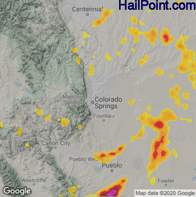Hail Map for Colorado Springs, CO Region on May 24, 2023