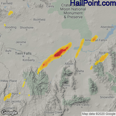 Hail Map for Burley, ID Region on May 24, 2023