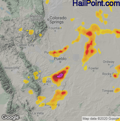Hail Map for Pueblo, CO Region on May 24, 2023