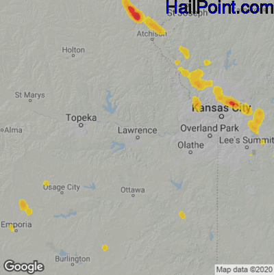Hail Map for Lawerence, KS Region on May 24, 2023