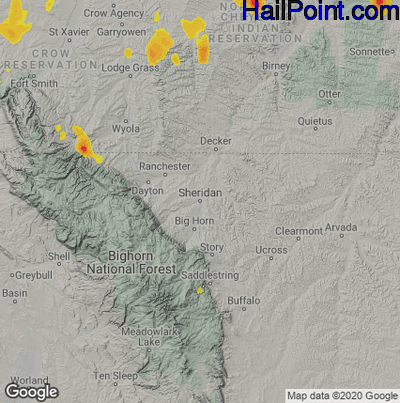 Hail Map for Sheridan, WY Region on May 24, 2023