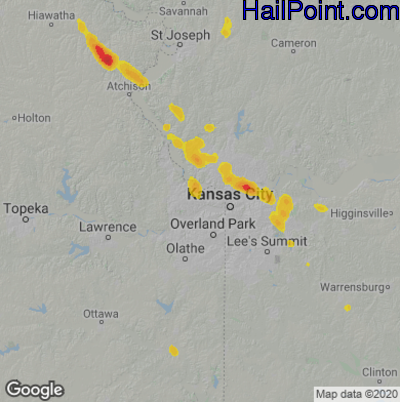 Hail Map for Kansas City, KS Region on May 24, 2023