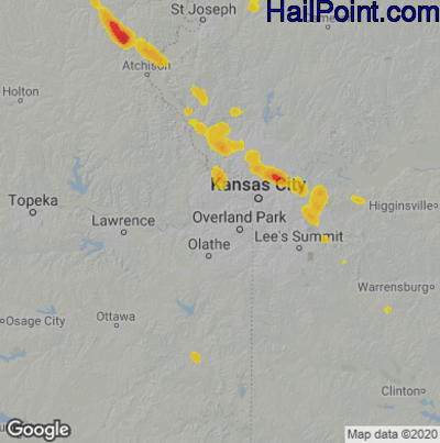 Hail Map for Shawnee, KS Region on May 24, 2023 