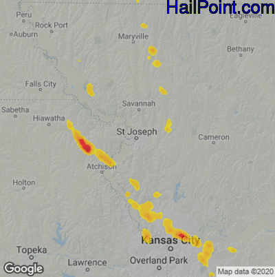 Hail Map for St. Joseph, MO Region on May 24, 2023