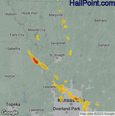 Hail Map for St. Joseph, MS Region on May 24, 2023 