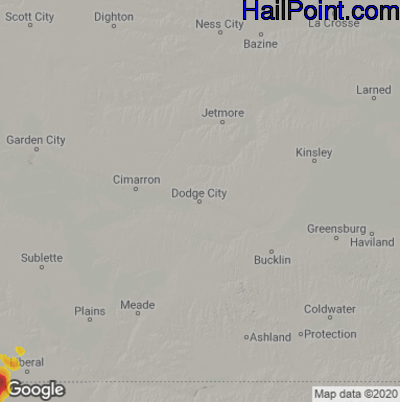 Hail Map for Dodge City, KS Region on May 25, 2023