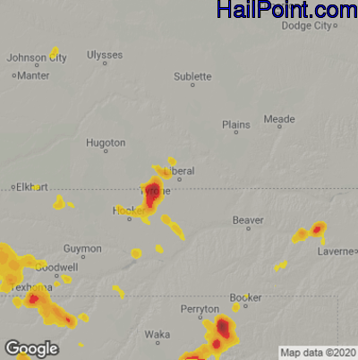 Hail Map for Liberal, KS Region on May 25, 2023