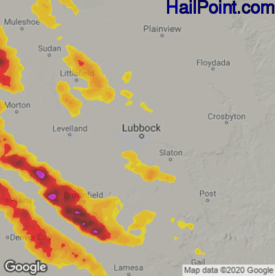 Hail Map for Lubbock, TX Region on May 25, 2023
