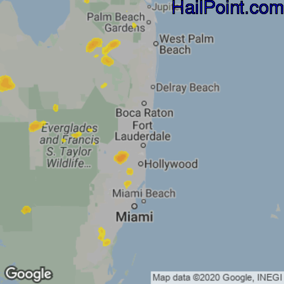 Hail Map for Fort Lauderdale, FL Region on May 25, 2023