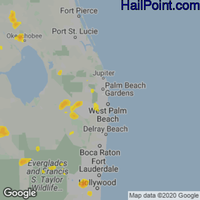 Hail Map for West Palm Beach, FL Region on May 25, 2023