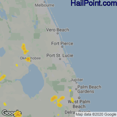 Hail Map for Port St. Lucie, FL Region on May 25, 2023