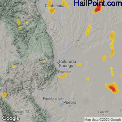 Hail Map for Colorado Springs, CO Region on May 25, 2023