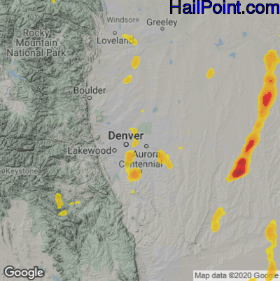 Hail Map for Denver, CO Region on May 25, 2023