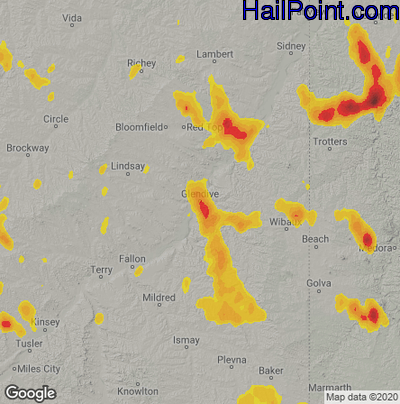 Hail Map for Glendive, MT Region on May 25, 2023