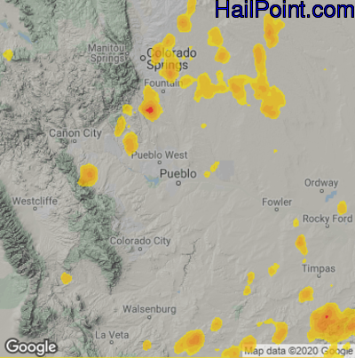 Hail Map for Pueblo, CO Region on May 26, 2023