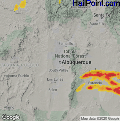 Hail Map for Albuquerque, NM Region on May 26, 2023