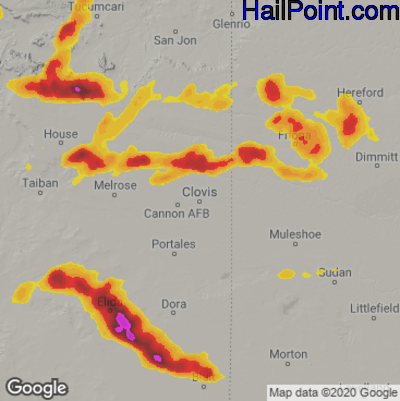 Hail Map for Clovis, NM Region on May 26, 2023
