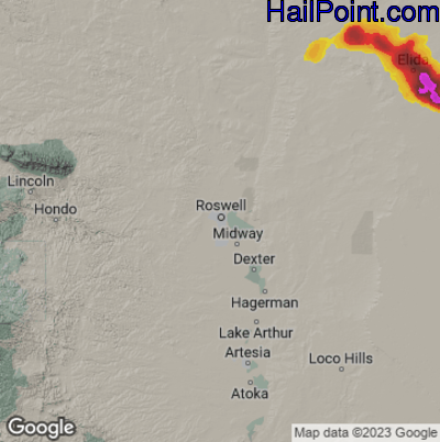 Hail Map for Roswell, NM Region on May 27, 2023