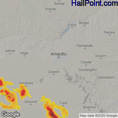 Hail Map for Amarillo, TX Region on May 27, 2023