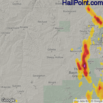Hail Map for Gilette, WY Region on May 27, 2023