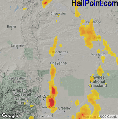 Hail Map for Cheyenne, WY Region on May 27, 2023