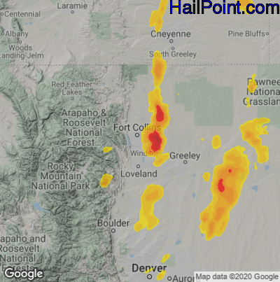 Hail Map for Fort Collins, CO Region on May 27, 2023