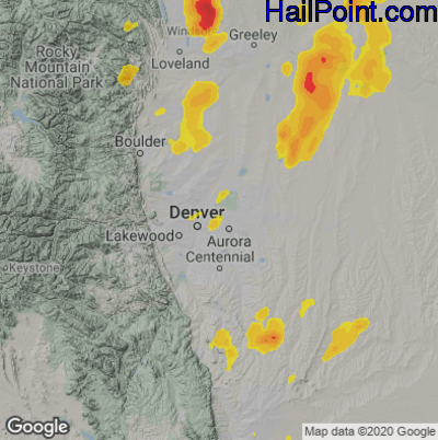 Hail Map for Denver, CO Region on May 27, 2023