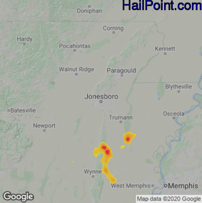 Hail Map for Jonesboro, AR Region on May 27, 2023
