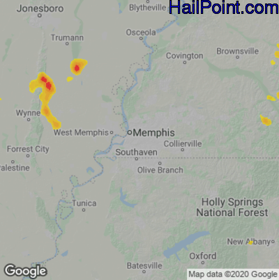 Hail Map for Memphis, TN Region on May 27, 2023